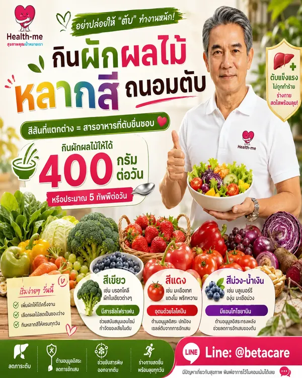 จานอาหารที่มีผักและผลไม้หลากสี