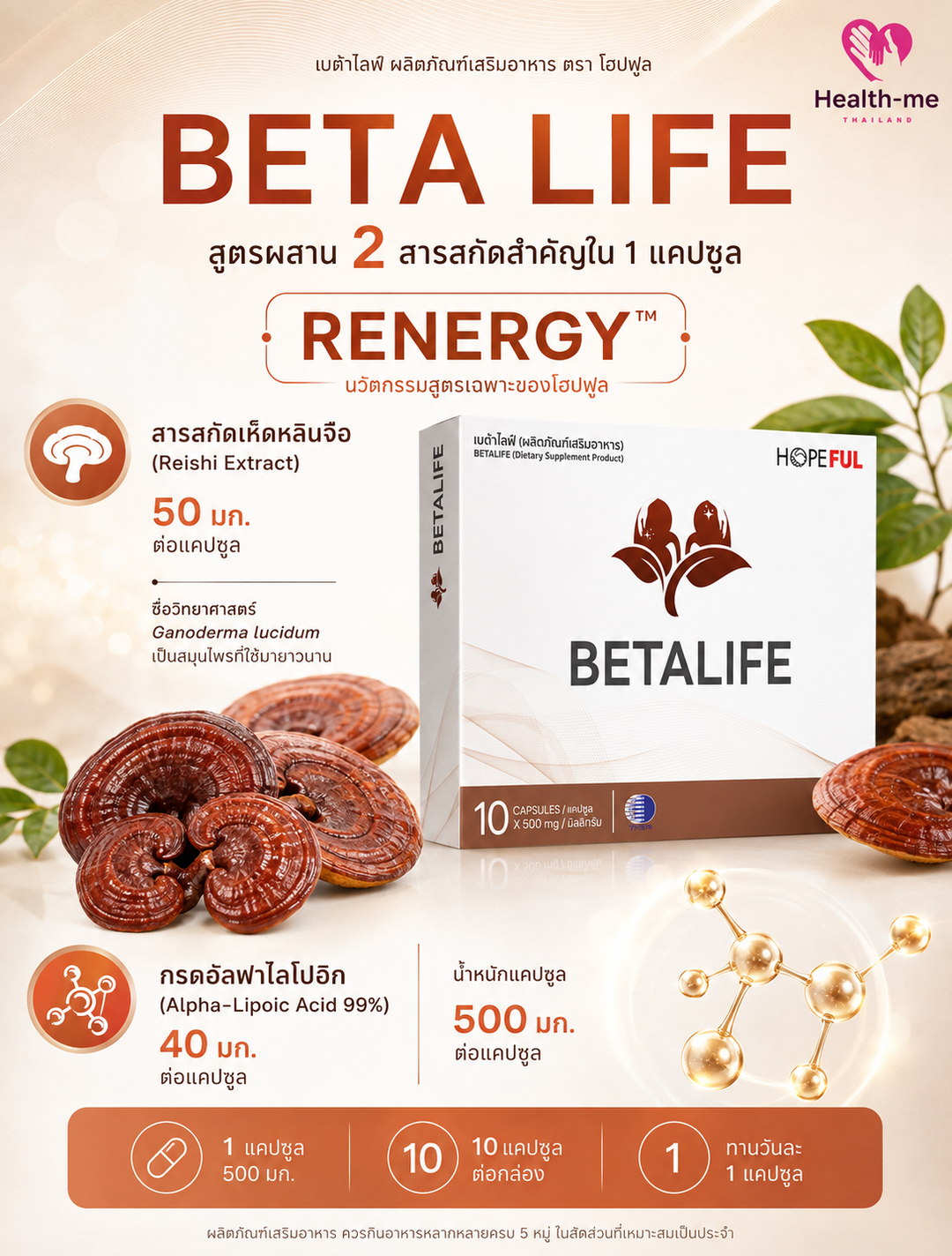 สารสกัดเห็ดหลินจือแดงและกรดอัลฟาไลโปอิกในสูตร BETA LIFE