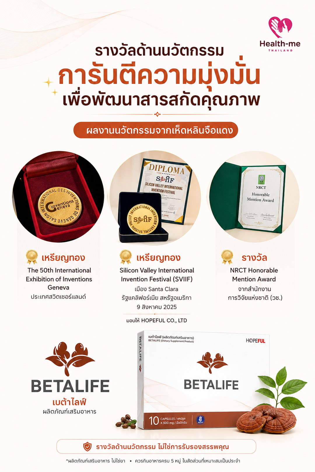 เหรียญทอง Inventions Geneva และ SVIIF ของผลงานนวัตกรรมจากเห็ดหลินจือแดง