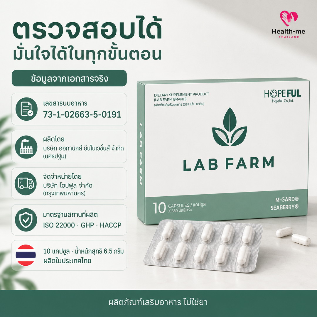 ข้อมูลผู้ผลิตและเลขสารบบอาหารของ LAB FARM